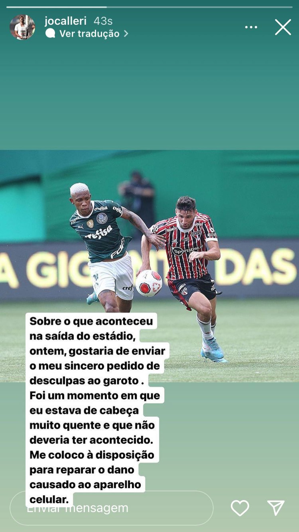 Calleri se desculpa por derrubar celular de garoto palmeirense e promete bancar conserto - Globo.com